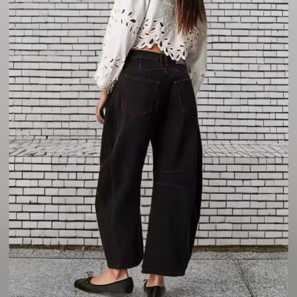 NEW BARREL Streetwear | S-L | High Rise Slouchy Ankle Cropped Black Denim Jeans - Picture 2 of 10